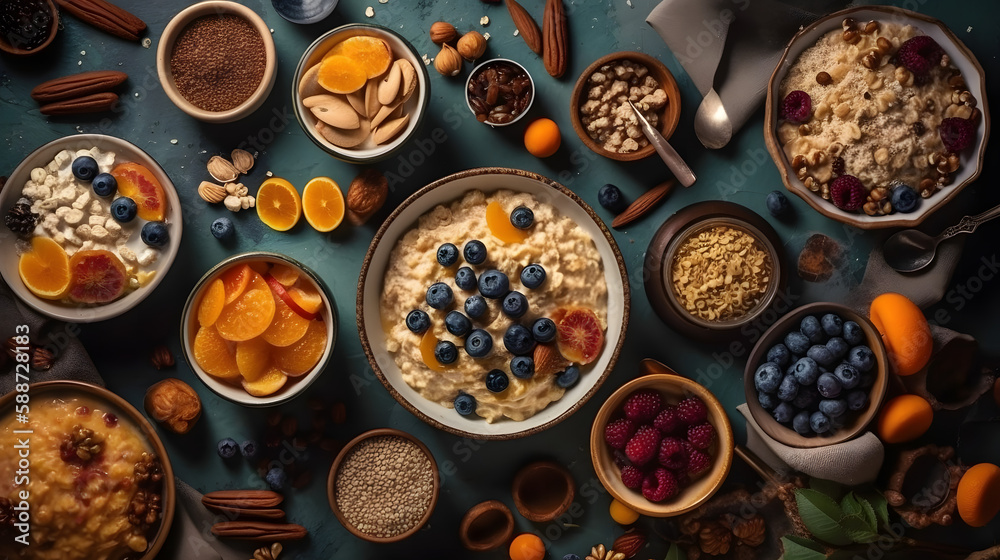 Porridge with ingredients. Generative AI Porridge with ingredients. Generative AI