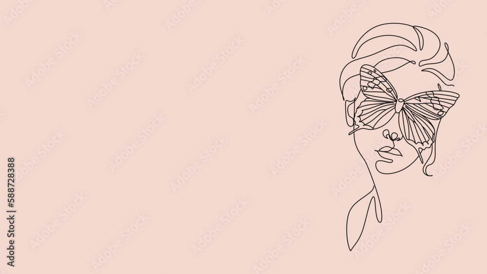 Pastel Line Art Woman Motivational Desktop Wallpaper, Continuous line
