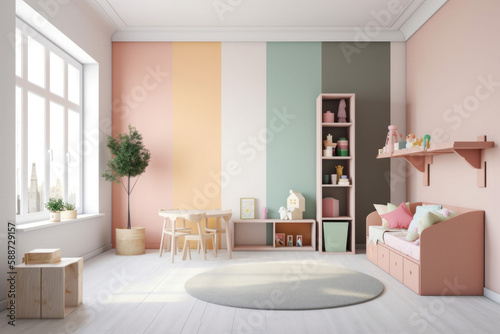 Modern Colorful Children's Room with Blank Wall