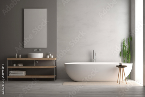 Modern Minimalist Bathroom with Empty Blank Wall