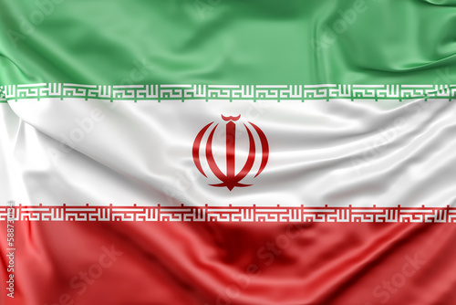 Ruffled Flag of Iran. 3D Rendering photo