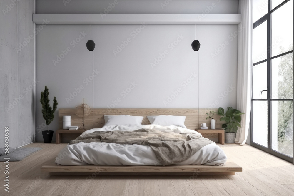 Modern Minimalist Bedroom with Empty Wall Modern Minimalist Bedroom with Empty Wall