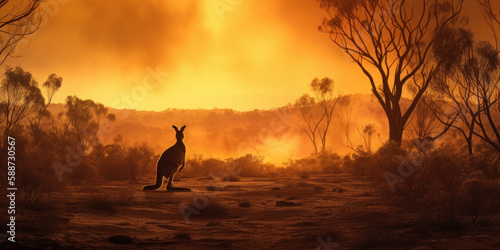 Kangaroo in Danger: Australian Bushfire Devastation. Generative AI
