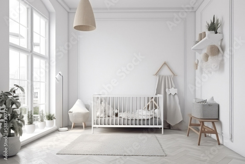 Modern Minimalist Bright Nursery Room with Blank Wall