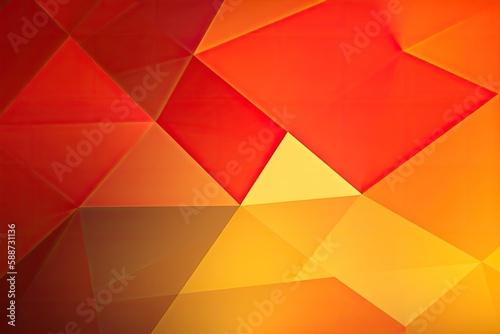 Yellow orange red abstract background for design. Geometric shapes. Triangles, squares, stripes, lines. Color gradient - Generative AI