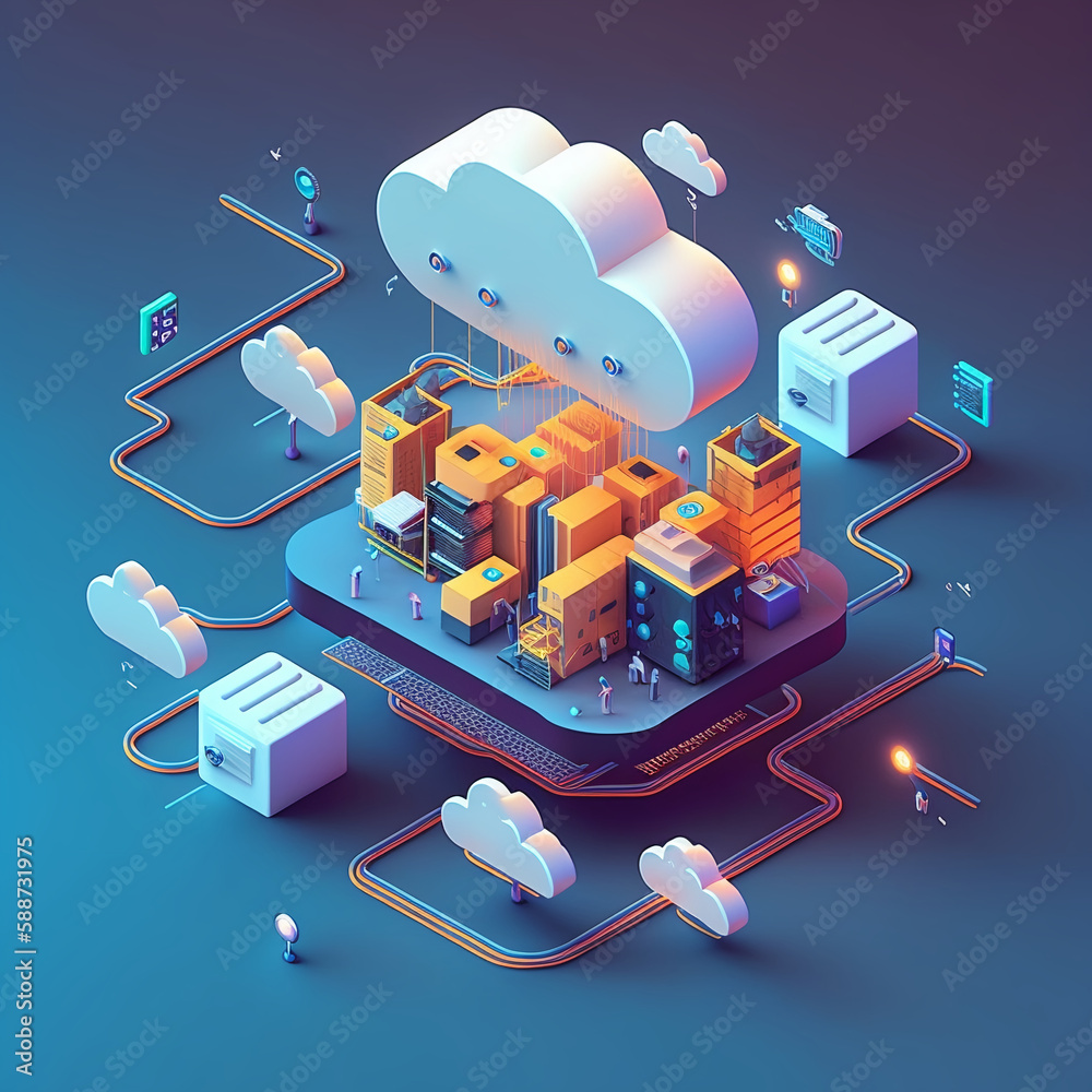Cloud Networking - 3D Illustration isometric Stock Illustration | Adobe ...