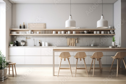 Modern Scandinavian Kitchen with Empty Wall
