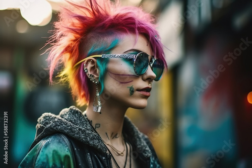 Portrait of smiling rocker woman in sunglasses