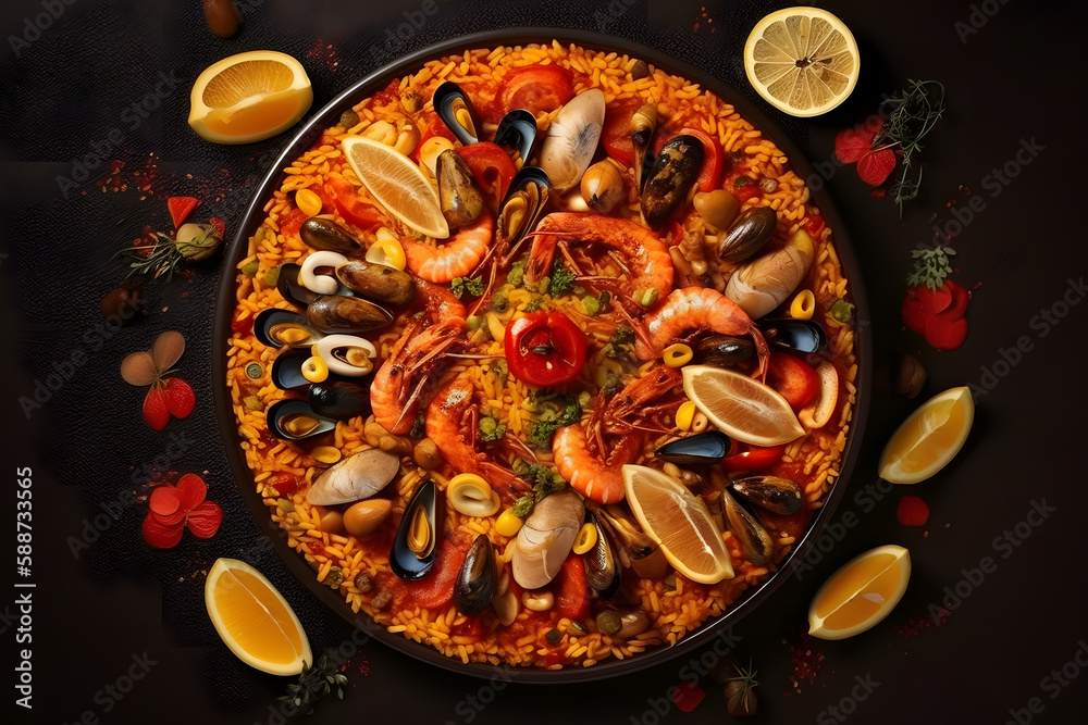 A Vibrant Image of Paella. Generative AI A Vibrant Image of Paella. Generative AI