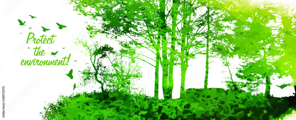 Obraz premium Silhouette green trees in the forest. Vector illustration