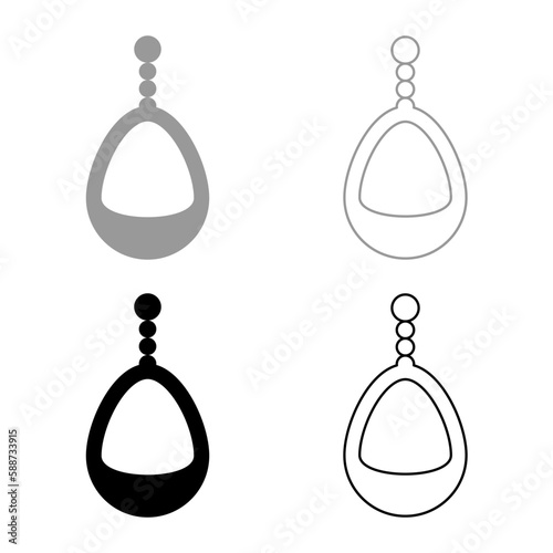 Ear-ring jewelry pendant earrings luxury bijou precious stone bijouterie adornment embellishment set icon grey black color vector illustration image solid fill outline contour line thin flat style