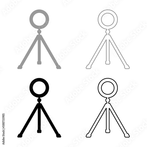 Ring lighting studio lamp light LED selfie lamp with tripod for mobile phone use blogger set icon grey black color vector illustration image solid fill outline contour line thin flat style