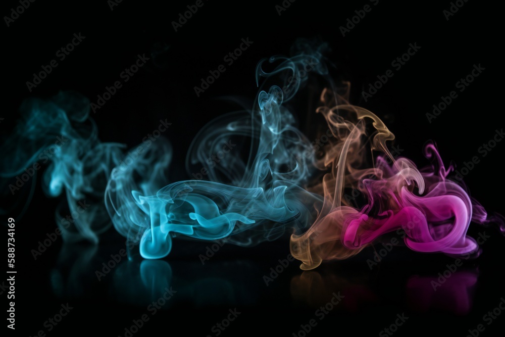 Fototapeta premium Colorful neon smoke in black background, generative AI
