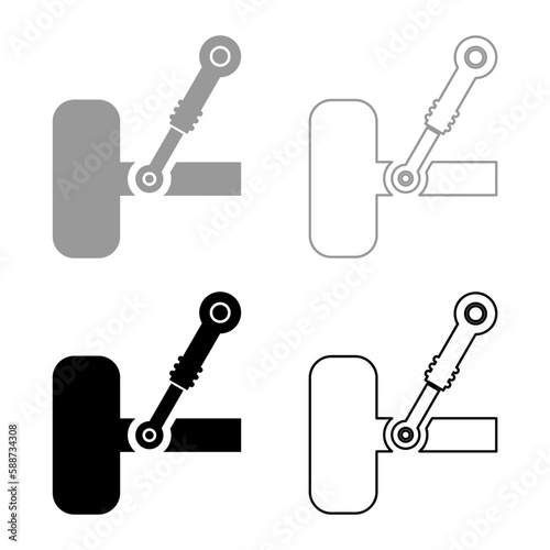 Wheel and shock absorber car suspension system auto service set icon grey black color vector illustration image solid fill outline contour line thin flat style