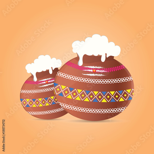 Pongal Pot Hand Drawn Vector, Illustration