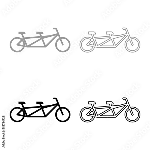 Tandem bicycle bike set icon grey black color vector illustration image solid fill outline contour line thin flat style