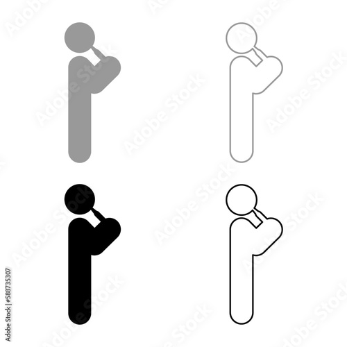 Man drinking alcohol from bottle of beer wine drunk people concept stick use beverage drunkard booze standing set icon grey black color vector illustration image solid fill outline contour line thin 