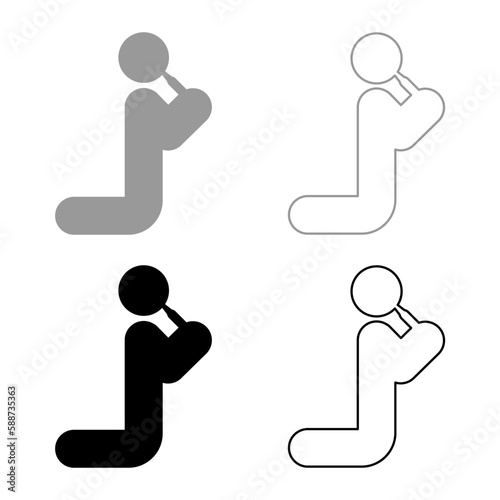 Man drinking alcohol from bottle of beer wine drunk people concept stick use beverage drunkard booze stands on the knees set icon grey black color vector illustration image solid fill outline contour 