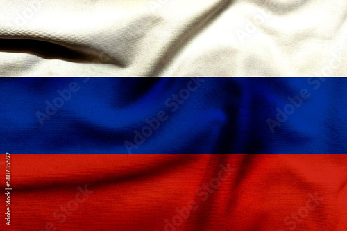 Modern Russian Flag Design on Textured Cloth: A Contemporary Interpretation of the Classic Red, White, and Blue Tricolor Flag. Close-up View of Texture for Digital and Print Projects