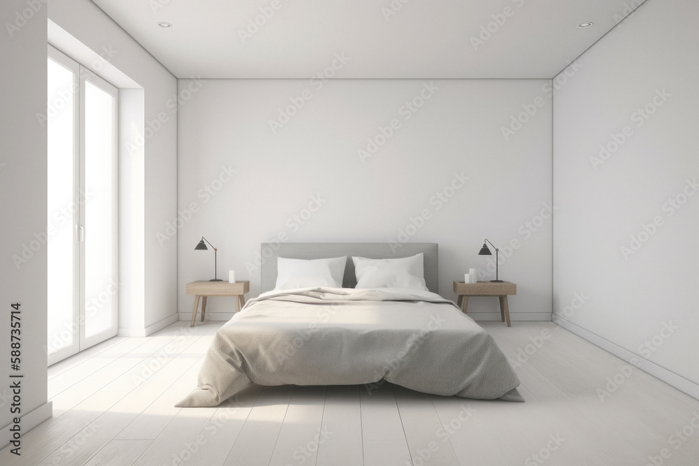 Modern Minimalist Bedroom with Empty Wall Modern Minimalist Bedroom with Empty Wall