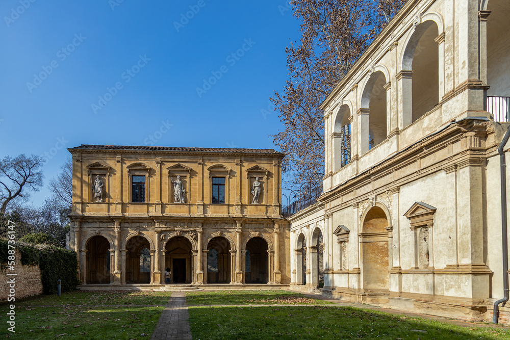 Facade of Renaissance building Loggia and Odeo Cornaro, in Padua city center, Veneto, Italy