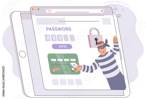 Hacker attack, fraud investigation, internet phishing attack. Fraud prevention. Internet user open scam email. Cyber criminal stealing privacy account and password, bank document and credit card