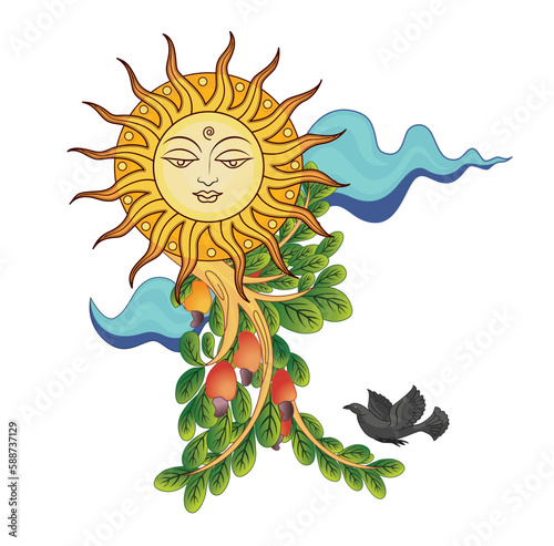 Sinhala and Tamil New Year Sun, Vector illustration Art photo