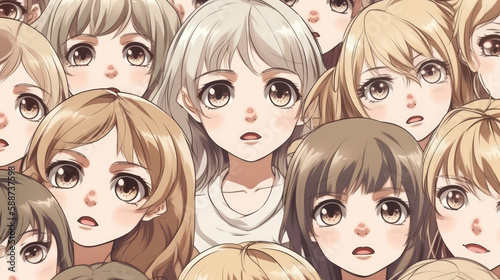 group of people in anime style created with Generative AI technology