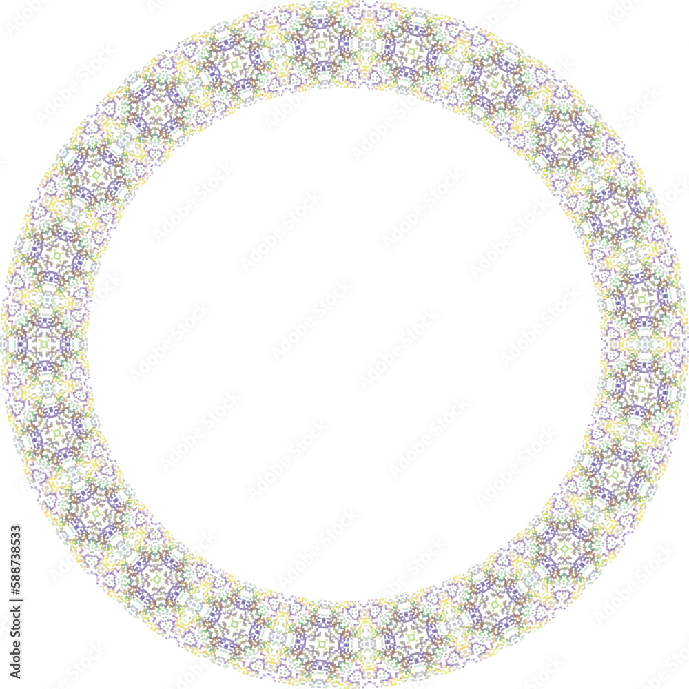 Oriental round frame with arabesques and floral motifs. Copy space. Vector clip art.