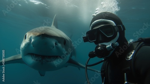 Diver's Selfie Captures Heart-Pumping Moment Before Encounter with Shark. Generative ai