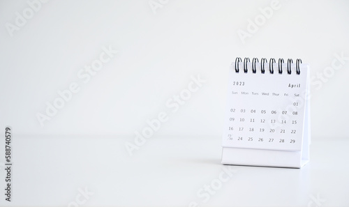 April Calendar 2023 on White table background.Time planning, day counting and holidays