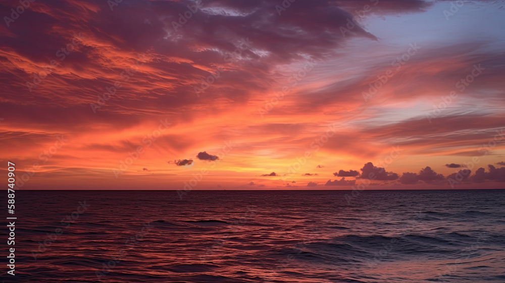 Beautiful sunset over the ocean, created with Generative AI technology.