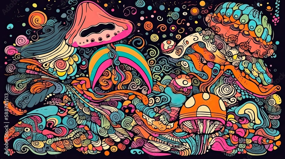 Vibrant Abstract Art: 60s-70s Retro Style Psychedelic Mushroom Clipart for a Trippy Experience. Generative AI Vibrant Abstract Art: 60s-70s Retro Style Psychedelic Mushroom Clipart for a Trippy Experience. Generative AI