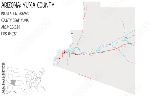 Large and detailed map of Yuma County in Arizona, USA.