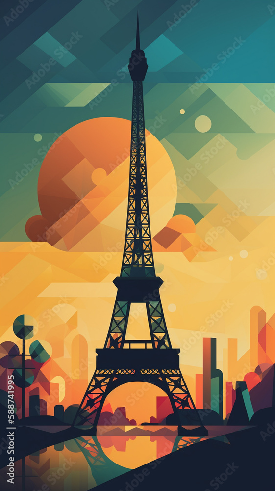 Vintage travel poster of Paris. Created with Generative AI.