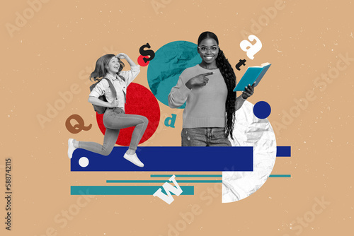 Φωτογραφία Composite picture school education collage of young girl running inspirate readi
