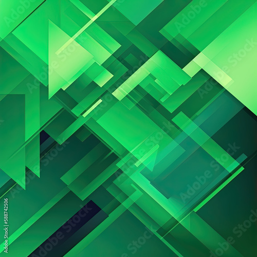 Abstract geometric shapes in green colors , modern digital background - generative AI art