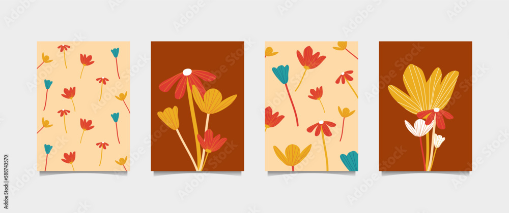 60s style floral poster illustration, perfect for wall decor