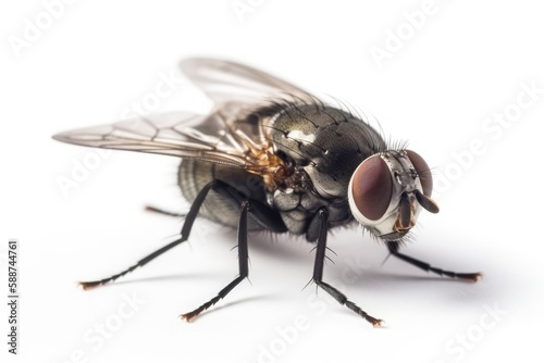 Beautiful fly close-up on a white background. Generative AI