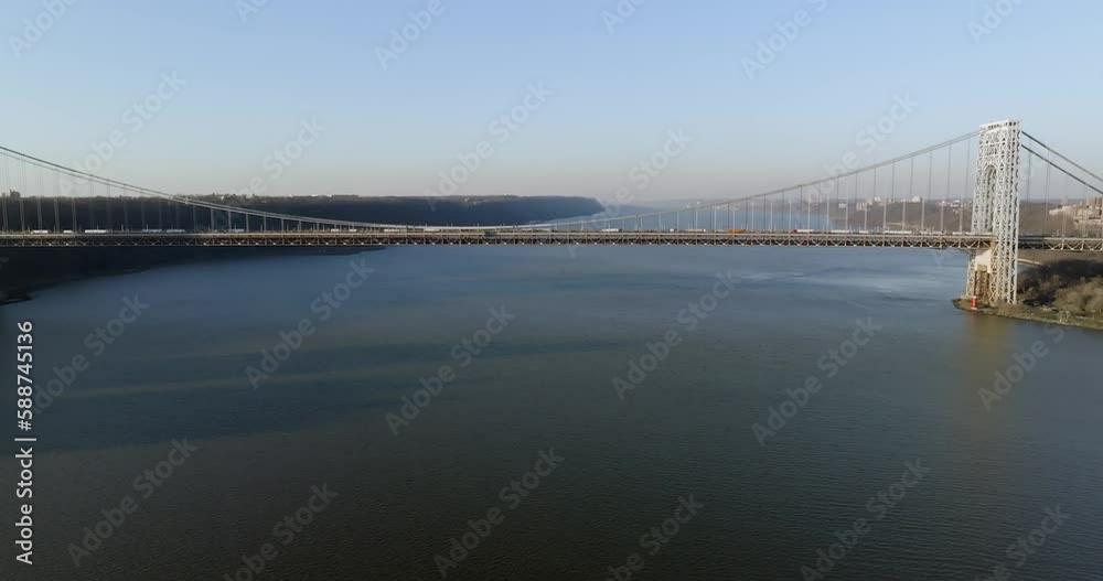 Aerial view away from the George Washington bridge, in New York, USA - End scene Aerial view away from the George Washington bridge, in New York, USA - End scene