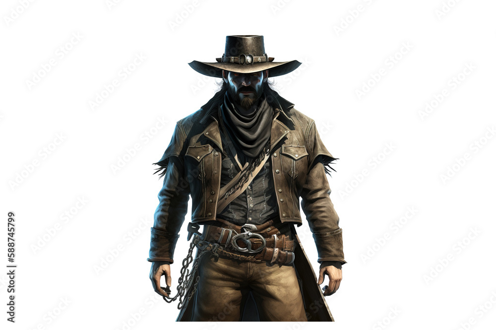 outlaw is isolated on a white background. AI generation outlaw is isolated on a white background. AI generation