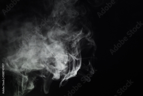 Gray smoke, smog or abstract in a studio with no people for a smokey effect for creative art. Pollution, smoking or fog in the air from a cigarette or incense for creativity by a white png background