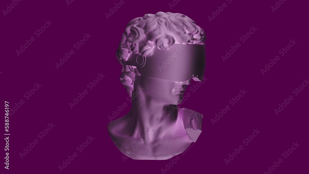 3D Multicolored Rotating David Head In VR Glasses Animation. Abstract Futuristic Michelangelo's David Sculpture In Modern Art Style. NFT Cryptoart Concept. 4K 3D Multicolored Rotating David Head In VR Glasses Animation. Abstract Futuristic Michelangelo's David Sculpture In Modern Art Style. NFT Cryptoart Concept. 4K