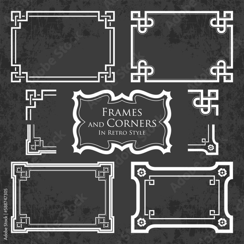 Frames and corners on chalkboard background