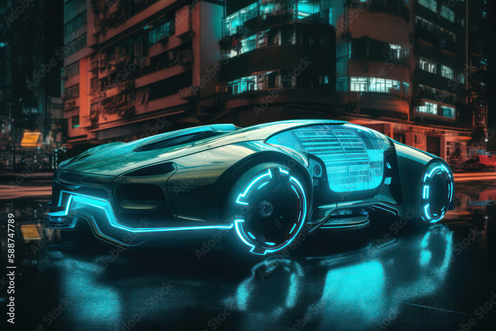 Futuristic Car in a Busy City