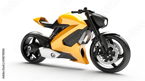 modern black and yellow motorcycle isolated on white background