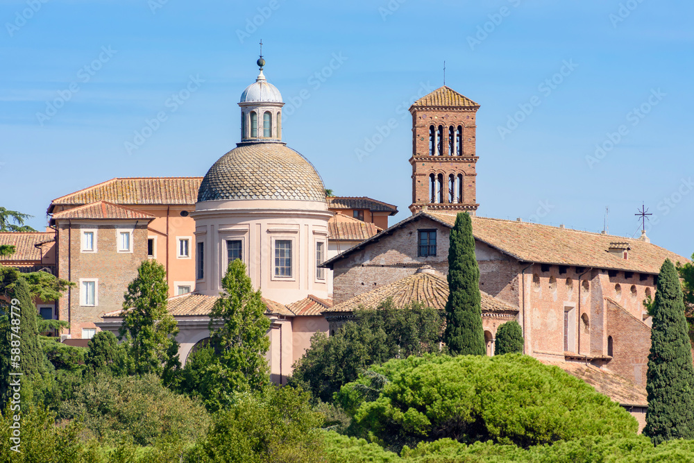 Ancient churches and temples on Palatine hill, Rome, Italy