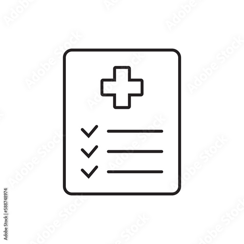 Medical record icon, medical report icon, medical history thin line icon, vector isolated.
