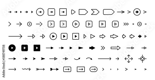 small simple arrow set. Vector isolated minimal arrow symbol. Tiny arrows PNG no background