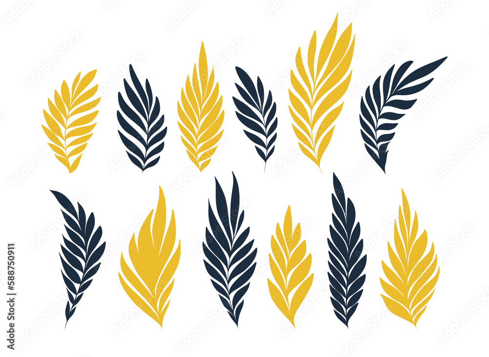 Gold Flowing Leaves Modern Elegant Vector Collection Isolated on White Background Gold Flowing Leaves Modern Elegant Vector Collection Isolated on White Background
